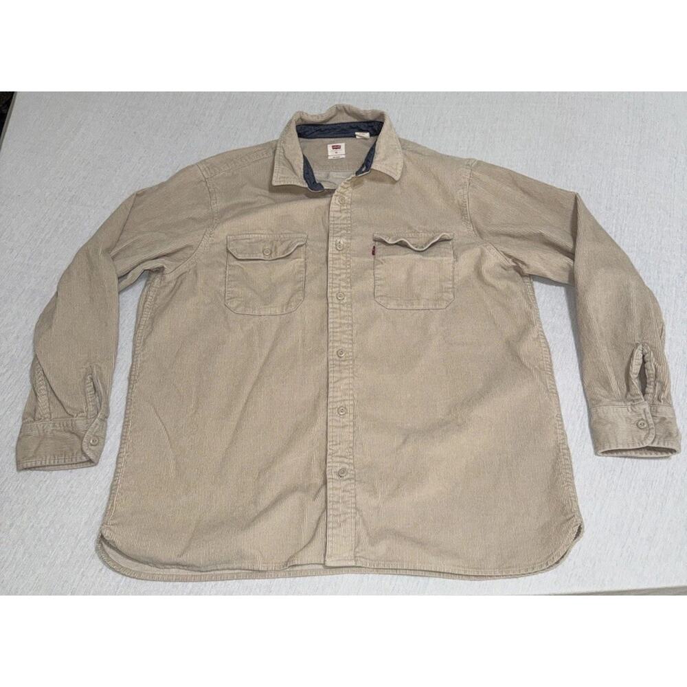 Levis Shirt Mens XL Beige Tan Corduroy Cord Button Up Relaxed Fit Overshirt EUC